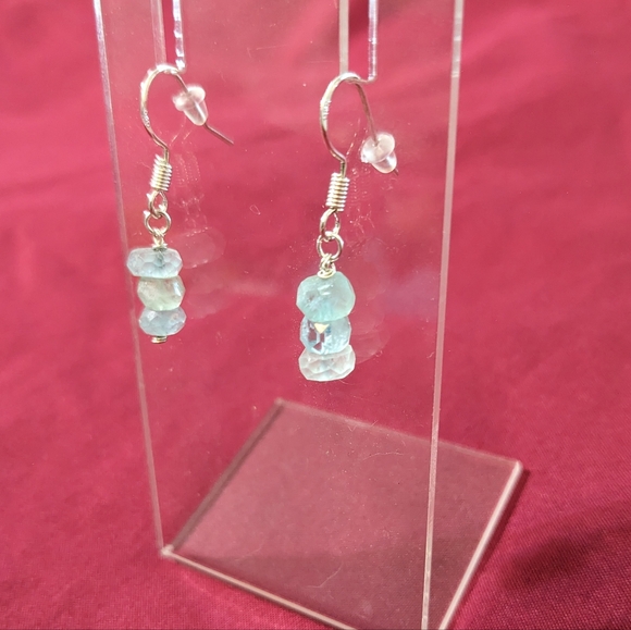 Aquamarine Crystal Earrings Handmade Artisan Green Artisan Crystals December - Picture 4 of 7